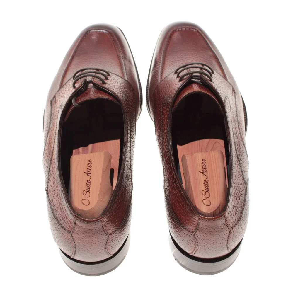 Di Bianco NWB Derby Dress Shoes Size 41.5 (US 7.5) in Brown Pebbled Leather